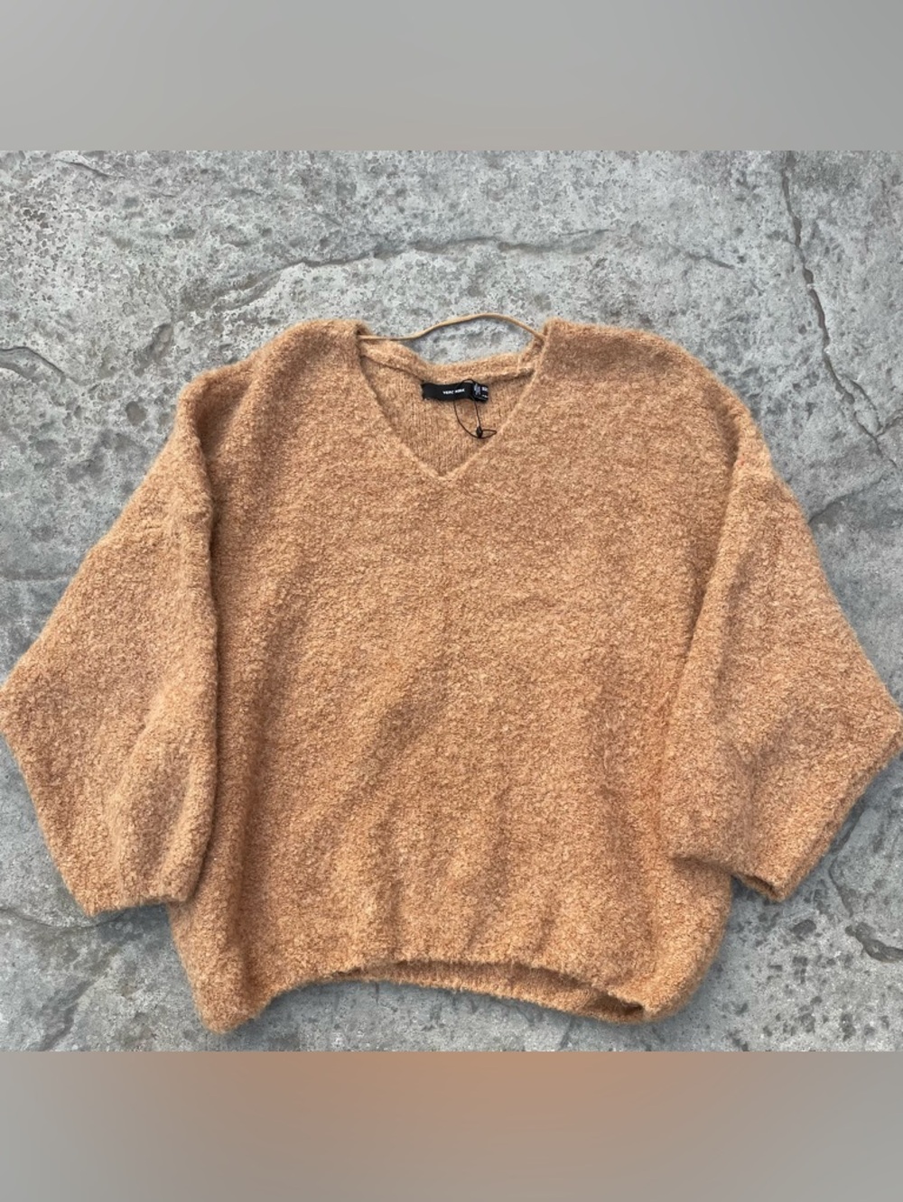 Vero Moda Textured Bouclé Knit Sweater Camel Oversized Cozy Minimalist - Picture 3 of 8